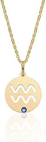 AKA Gioielli® - Sternzeichen Halskette 925 Silber Vergoldet mit Sternzeichen Anhänger und Farbstein für Damen