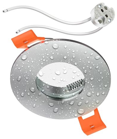 ledscom.de Bad-Deckeneinbaurahmen ERID, Feuchtraum, Badezimmer, IP44, rund, aluminium matt, inkl. GU5.3 Fassung