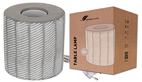 greenandco Tischleuchte | Beton | grau/weiss | E27 | Tischlampe mit Schalter und Stecker | Höhe 9,5cm | ø9,2cm