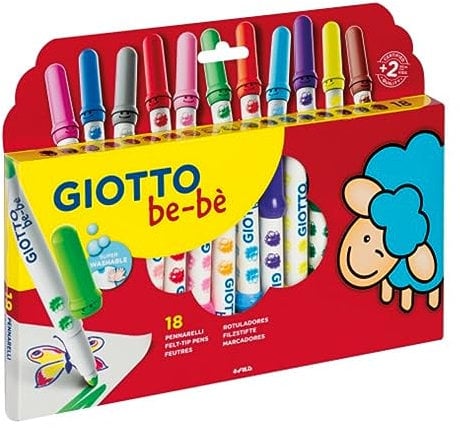 Giotto be-bè Rotuladores de fibra súper lavables, punta maxi, 5mm, colores surtidos, 18 unidades