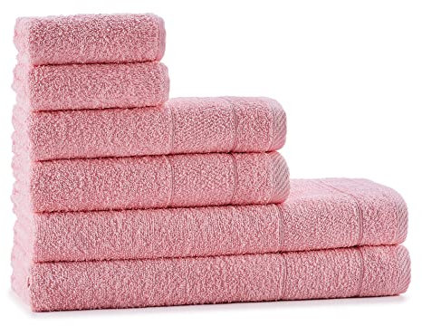 Tuiste Frottee Handtücher Set Rosa | 2X Handtücher, 2X Gästetücher, 2X Badetücher Set |%100 Baumwolle Handtuch Set 6 Teilig | Premium Qualität | Farbe : Rosa