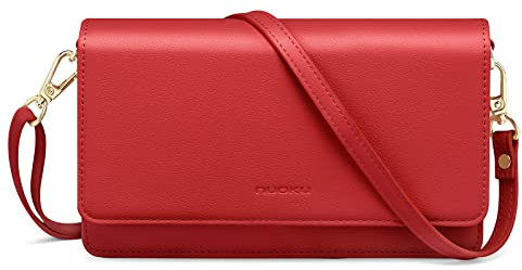 nuoku Kleine Umhängetasche für Frauen, Handytasche zum Umhängen, RFID-Kartenhalter, Geldbörse und Handtaschen mit 2 Riemen am Handgelenk