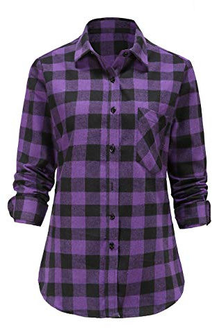 Dioufond Camicie di Flanella Donna Maniche Lunghe Camica a Quadri Donna Boscaiolo Viola 2XL