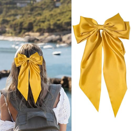 Haarspange mit Schleife, Damen-Haarschleifen, französische große Schleife, Haarspange, Haarspange, Haarspange für Frauen (Gelb)