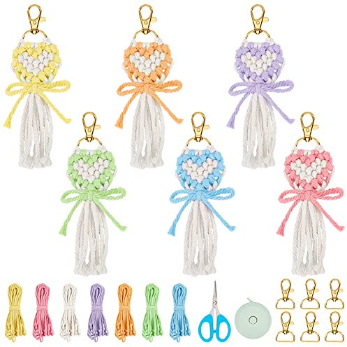 INFUNLY 6 Set DIY Makramee-Herz-Schlüsselanhänger-Set Boho-Makramee-Taschenanhänger Herz-Makramee-Schlüsselanhänger-Set Mini-Makramee-Schlüsselanhänger Für Tasche Auto Schlüssel Geldbörse