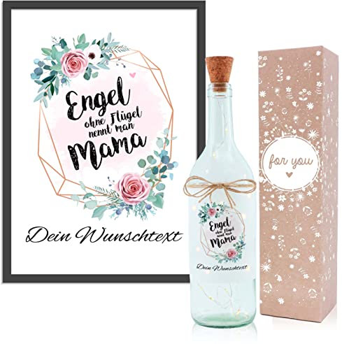OWLBOOK Engel Mama Geschenkset Flaschenlicht und Bild Geschenke für Mama Muttertagsgeschenke Geburtstagsgeschenk Weihnachtsgeschenke für Mama Geschenk Geburtstag Muttertag Weihnachten Deko