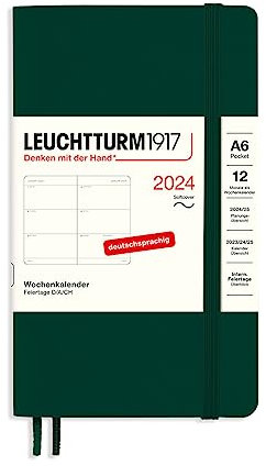LEUCHTTURM1917 367667 Wochenkalender Pocket (A6) 2024, Softcover, Forest Green, Deutsch, 12 Monate
