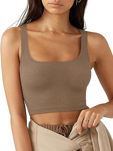 Rongseng Damen Crop Tops Sexy Ärmellos Quadratischer Hals Tank Top Sport Oberteile Kurz Fitted Gerippt Corset Top Basic Shirt Camisole