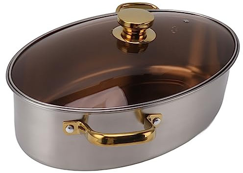 Piroscafo per Pesce in Acciaio Inossidabile 8Qt, Pentola per Arrostire Ovale Multiuso e Pentola Calda con Griglia, Coperchio in Vetro Ventilato, Padella in Ceramica, Pentola per