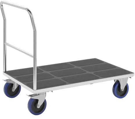 eurokraft pro | Plattformwagen mit Rohrschiebebügel | Vollelastik-Rollen, verzinkt, Ladeflächen-LxB 1250 x 800 mm