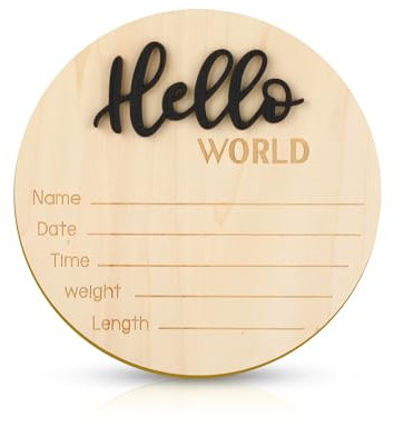 Ankündigungsschild Baby, 15cm Holz “Hello World” Willkommensschild für Neugeborene Namensschild Baby Geburt für Foto-Requisiten Babyparty Krankenhaus Kinderzimmer (Schwarz)