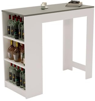 CraftPAK Bartisch grau - Weiss mit 3 Regalen | massiv und standfest | Küchentresen/Thekentisch freistehend für Küche & Esszimmer