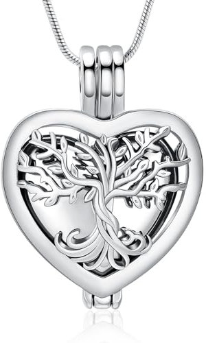 VCCWYQK Tree of Life Urn Necklace for Ashes with Hollow Glass Vial Cylinder Cremation Jewelry Keepsake Memorial Lockets for Women Men Pet Ashes Holder (D)
