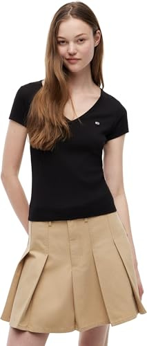 Tommy Jeans Damen Tjw Slim Essential Rib V Dw0dw17385 Andere Oberteile, Black (Black), L EU