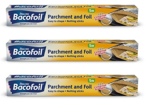 Foil and Parchment Paper 2 in 1 Easy to Shape 5m x 30cm | Durable and Tear Resistant | Non-Stick Coating - Pack of 3 Rolls