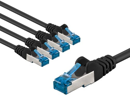 goobay Lot de 5 câbles réseau CAT 6A - Câble patch blindé S/FTP/CU - Câble Ethernet PiMF LSZH/Cat 6a - 10 Gbits - Noir - 5 x 1 m 66040