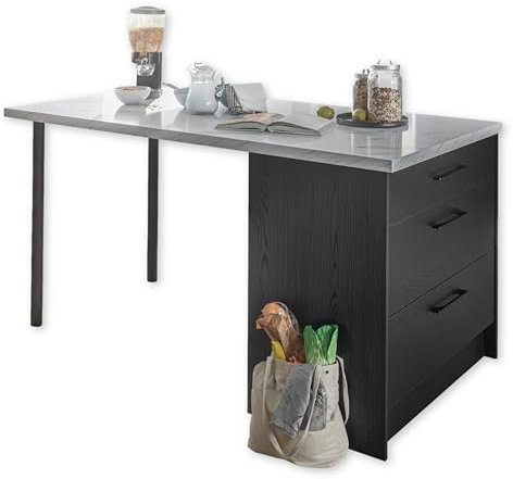 NEW YORK Moderne Kücheninsel freistehend in Graphit Schwarz, Marmor Optik FSC-zertifiziert - Geräumige Kochinsel mit Arbeitsplatte - 180 x 91 x 90 cm (B/H/T)