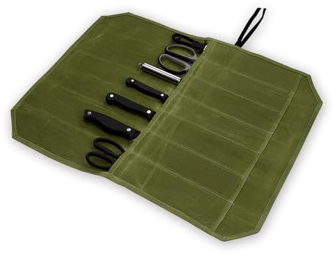 Honitra Knife Roll Bag, Chef's Knife Roll Bag, Durable Green Chef's Knife Roll Bag with 7 Slots, Multi-Use Knife Roll, Knife Cooking Tool Holder for Kitchen Outdoor Camping, Green