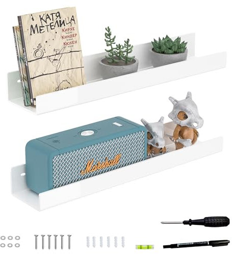 Hexsonhoma 46cm Weiß Acryl Wand Display Regal 2-Packung, Wandregal Organizer für Bücher, Flaschen, kleine Pflanzen, Bilderrahmen, Gewürz, Wein, Dekor, Figuren