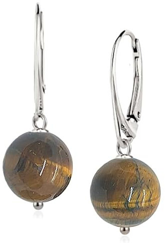 I.L.U.S Tigerauge Ohrringe Silber 925 mit Braunen Stein Hängend Edelstein Ohrhänger Tiger Eye Kugelohrringe für Frauen EdelStein Schmuck OhrsteckerTigerauge Kristall Hängeohrringe