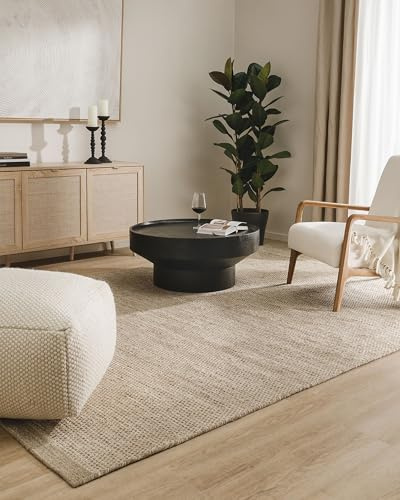 benuta Pure Wollteppich Rocco - Taupe 250x350 cm - Handgewebt - Rechteckig & im Style: Wolle, Uni, Boho, Hygge & Cozy, Minimalistisch - Pflegeleicht für Wohnzimmer Schlafzimmer