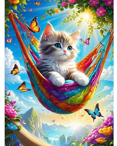 TOSTOG Diamond Painting für Erwachsene Anfänger,Katze und Hängematte 5D Diamant Painting Kits Bilder für Erwachsene,DIY Full Drill Diamant Malerei Set 30x40cm für Wanddekor