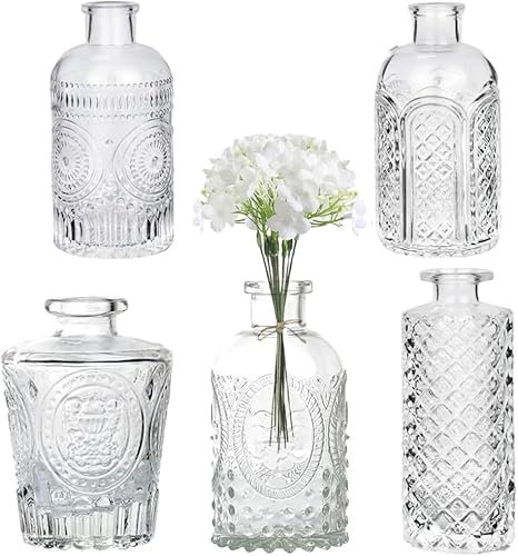 PEPAXON Mini Vase en Verre Vase à Fleurs Décoratif Lot de 5 pour Décoration de Mariage, Décoration de Maison et Salon