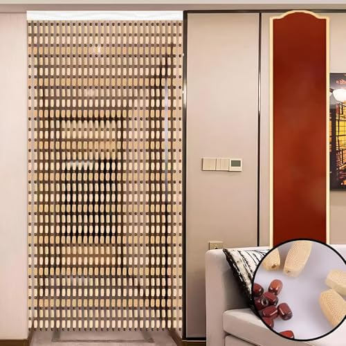 Eiauiuo Perlenvorhang Bambusvorhang Ohne Bohren Hängender Türvorhang für Innen Tür und Fenster Raumteiler Dekorativer Fadenvorhang für Balkon Korridor Vorhang(Kaffeefarbe,80x190cm(WxH))