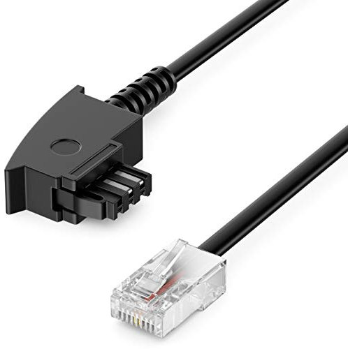 deleyCON 50m Routerkabel TAE-F auf RJ45 (8P2C) Anschlusskabel 99% Kupfer AWG 28 Kompatibel mit DSL ADSL VDSL Fritzbox Internet Router an Telefondose TAE - Schwarz