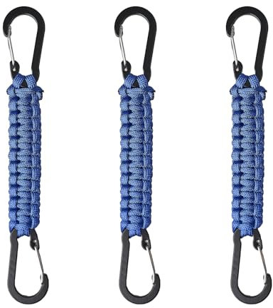 Noopel Paracord Keychain with Carabiner Clips 3 Pack, Paracord Keyring Clip with D Ring Hanger for Camping, Hiking, Fishing, Or as A Key Organiser for Men (Blue)