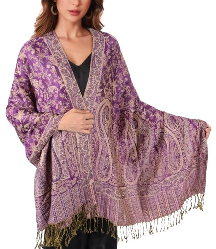 Lamca Pashmina Schal Damen, Retro Schultertuch Schal mit Paisley-Muster, Elegante Quaste Stola Tuch und Wrap für Abendkleid, Hochzeit, Alltag