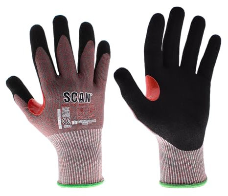 Scan Cut Resistant Level F Gloves, Nitrile Palm, Enhanced Grip, Conforms to EN 407 and EN 388, Size L