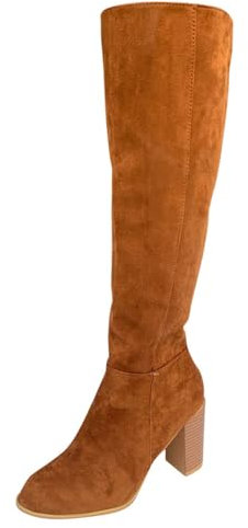 Stivali da donna con tacco in camoscio – Stivali alti al ginocchio con tacco alto a blocco, stivali classici a gambo lungo in pizzo Stivali eleganti con tacco alto tinta unita, marrone, 43 EU