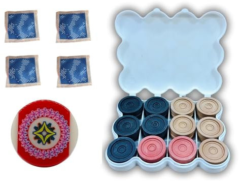 Kalindri Sports Carrom Münzen und Taschen Set, Holzmaserung, Premium-Kunststoff