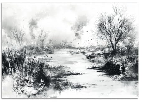 XENIOU wandbild schwarz weiss, deko wand, Malerei toter Bäume in der Wildnis Für Badezimmer, Wohnzimmer, Schlafzimmer, Büro, Küche. - 40x60cm Ungerahmt(Schwarz-Weiß)