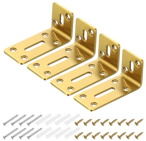 sourcing map 4Pcs Adjustable L-Shape Corner Brace, 40 x 80 x 35mm l Corner Brace Slotted Joint Right Angle Bracket with Screws for Fixing Furniture Wood Shelves Cabinet Shelf, Rose Gold