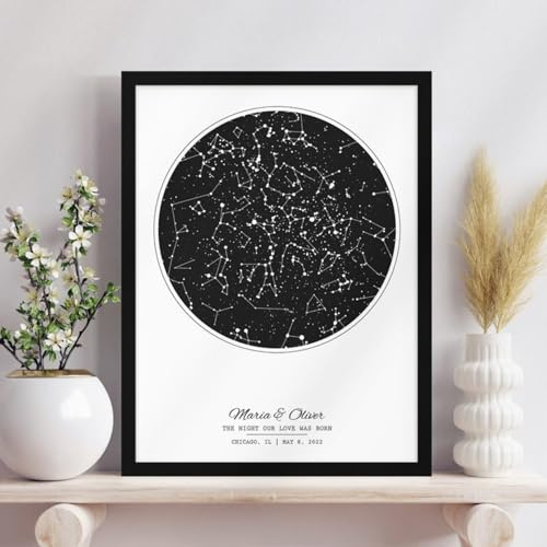 Mappa stellare personalizzata data, cornice per stampa del cielo notturno 21 x 29,7 cm, regalo per anniversario di matrimonio per coppia