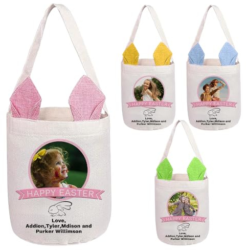 LINGYULG Personalisierte Osterkörbe für Mädchen und Jungen, personalisierter Osterkorb mit Namen, Hasen-Osterkorb-Design – perfekt für Feiertage und Partygeschenke