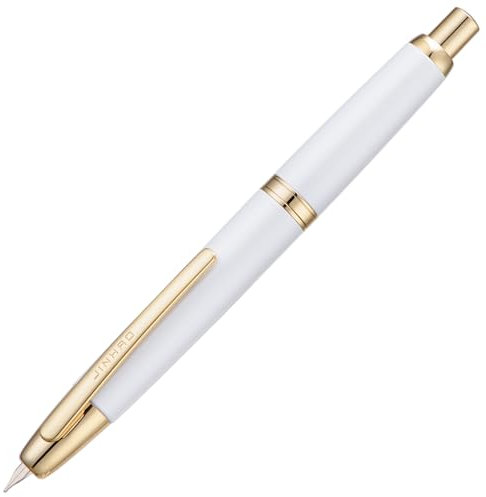 Jinhao 10 Series Press Füllfederhalter, Perlweiß, einziehbare feine Feder, mit Tintenkonverter und Stiftebox aus Metall (Goldene Clip-Version)