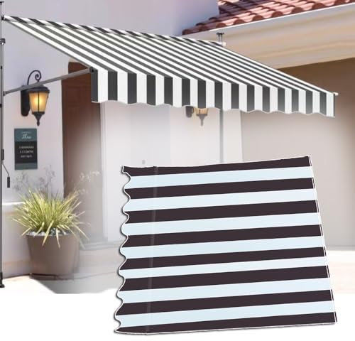 QSPNVFB Sonnenschutz Markisentuch Klemmmarkise Ersatzstoff, Balkon Terrasse Markisenbespannung Baldachin Tuch, Wasserdicht Canvas Ersatzbezug Für Markise(Black Stripes,2 x 1.5m (6.5 x 5ft))