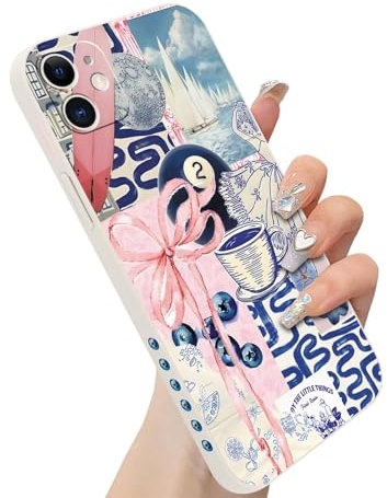 Yirlbey Handyhülle für iPhone 12 Hülle, Collage Aesthetic Schleifen Sommer Muster Niedlich Design Mädchen Frauen Cover, Silikon Stoßfest Case Kratzfest Schutzhülle für iPhone12 6,1, Summer