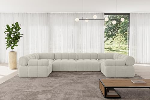 ALTDECOR Modulares Sofa Ecksofa in U-Form Corner modular Sofa Eckcouch Couch Wohnlandschaft Cauchsofa Polstersofa Birno-U2-380x190x70 cm Hellgrau