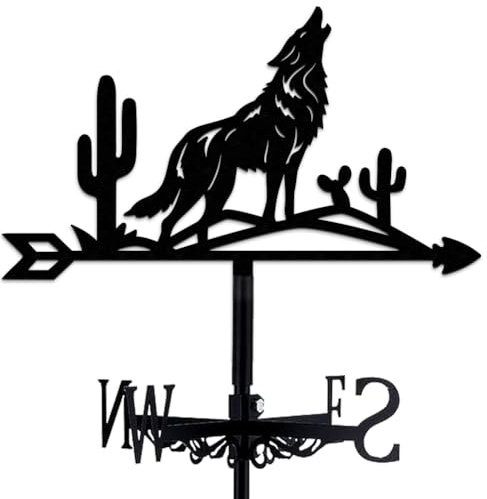BEUNITONE Metal Weather Vane for Outside Decorations, Howling Wolf Wind Direction Indicator, Outdoor Western Theme Decor for Garden and Ranch