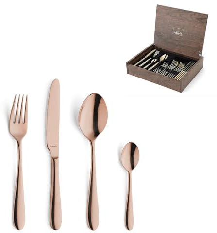 Amefa OXFORD Besteck Set 24-tlg., 6 Personen, 18/10-Edelstahl, Kupfer | Menügabel, Menülöffel, Menümesser, Kaffeelöffel, Hochglanz-Finish, Handwäsche empfohlen, PVD-beschichtet