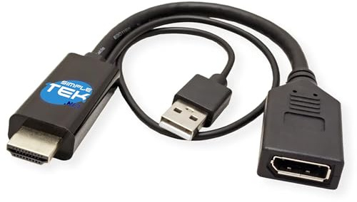 SIMPLETEK - Adattatore Attivo da HDMI Maschio a DisplayPort Femmina con Alimentazione USB - Supporto 4K Ultra HD a 60 Hz