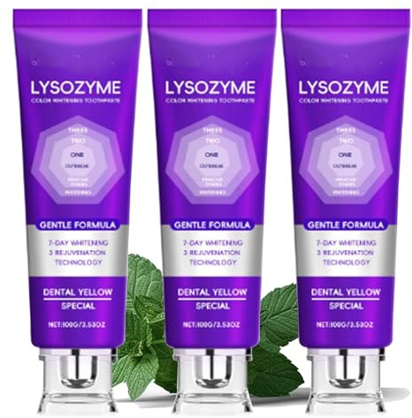 Lysozyme Whitening Zahnpasta, Purple Teeth Whitening Toothpaste für Gelbe Zähne, Farbkorrigierende,Stain Removal, Fresh Breath, Enamel Care für empfindliche Zähne und Aufhellung, Minze-Geschmack (3)