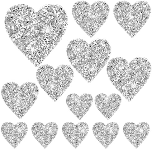 18 Stück Herz Strass zum Aufbügeln, Patches zum Aufbügeln Applikationen Herz Glitzer Sticker Iron on Patches Bügelbilder Strass Glitzer Applikationen Aufnäher für T-Shirt Verzieren Kleidung (4 Größen)