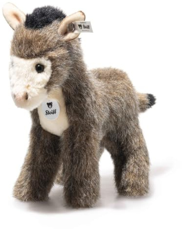 Steiff Asinus Esel 17cm, Plüschesel, weiches Schmusetier, aus kuschelweichem Plüsch, Stofftier mit Knopf im Ohr, waschmaschinenfest