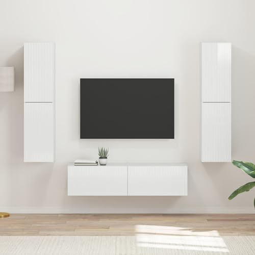 Qnhdfrt TV Sideboard Hochglanz Weiß 30x31x60 cm LED Wandschrank Set mit 2 Schiebetüren Moderner Fernsehtisch Langlebig & Robust für Wohnzimmer Büro Schlafzimmer