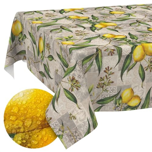 ANRO Tischdecke abwaschbar Zitrone 160x120 cm In-/Outdoor | schmutz- & wasserabweisend, pflegeleicht – waschbar bei 30 °C – ideal für Garten, Terrasse & Esszimmer